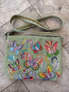 America & Beyond - Butterfly “Be Kind”Beaded/Embroidered Crossbody Bag